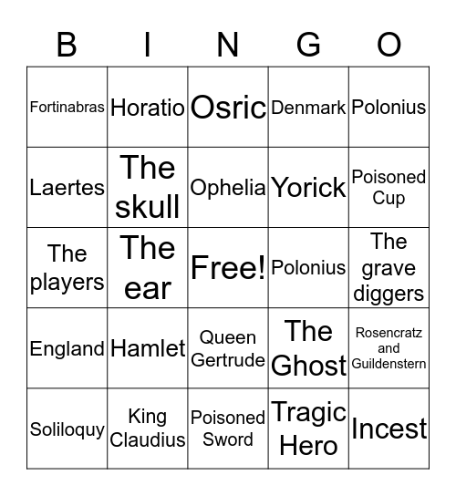 Hamlet Bingo Card