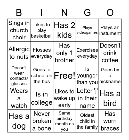 People Bingo  Bingo Card