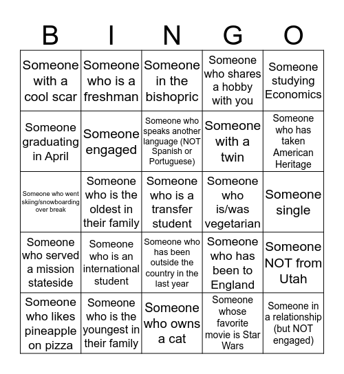 How to Make Friends 101 Bingo Card