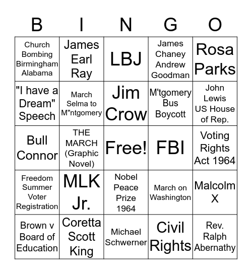 Martin Luther King Jr. Day Bingo Card