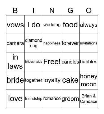 CANDACE & BRIAN'S SHOWER OF LOVE  Bingo Card