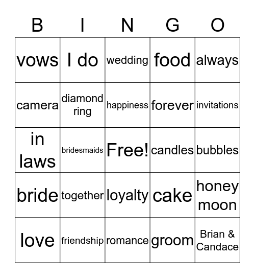 CANDACE & BRIAN'S SHOWER OF LOVE  Bingo Card