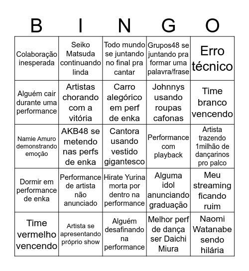 Kouhaku Utagassen 2017 Bingo Card