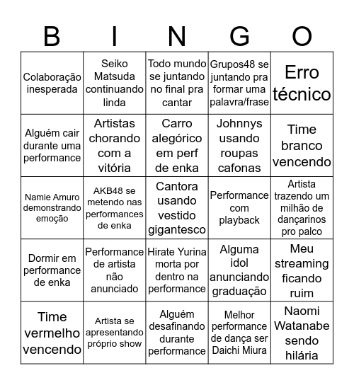 Kouhaku Utagassen 2017 Bingo Card