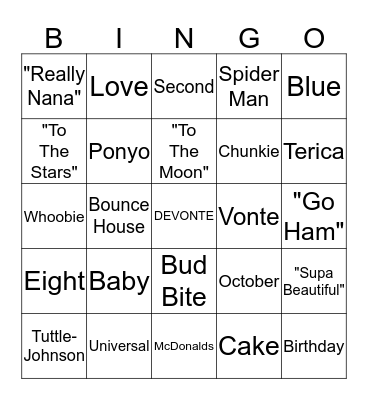 Devonte's Bingo Card