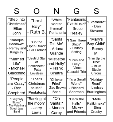 Musical Bingo Card