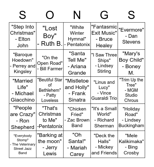 Musical Bingo Card