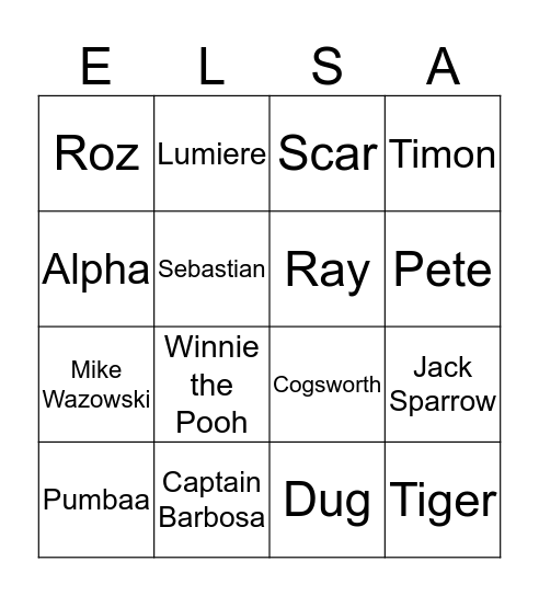 Let It Go Bingo Card