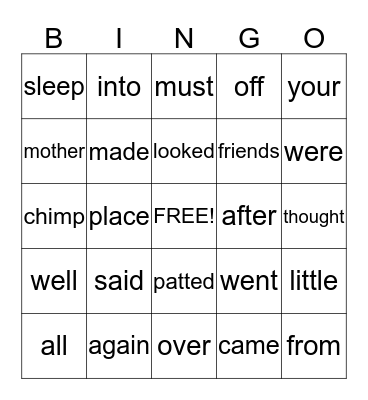 Word Bingo Card
