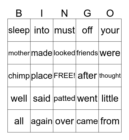 Word Bingo Card