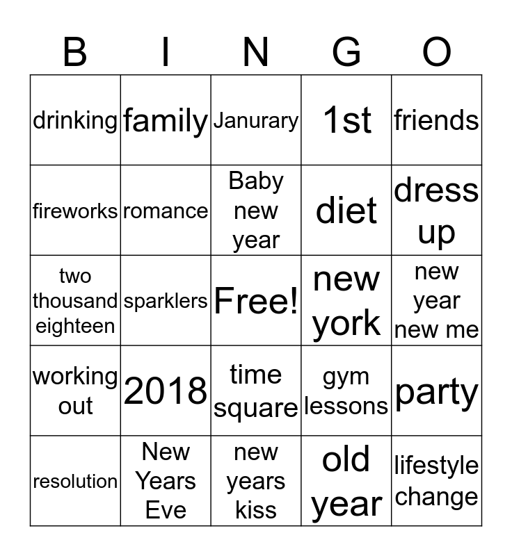 New Years Eve Bingo Card