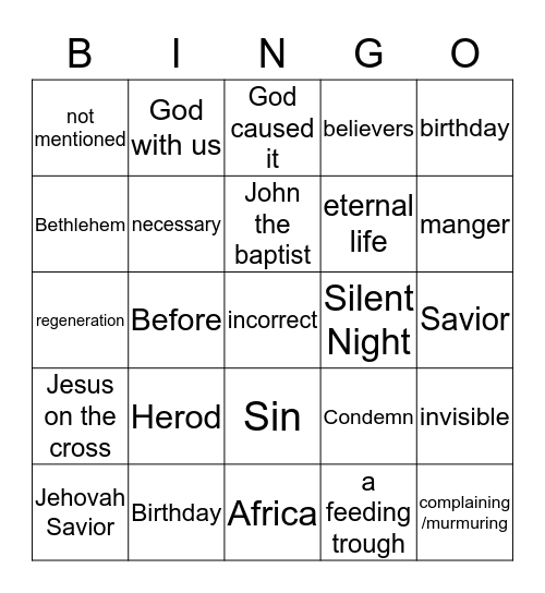 Christmas and New Year Bingo Card