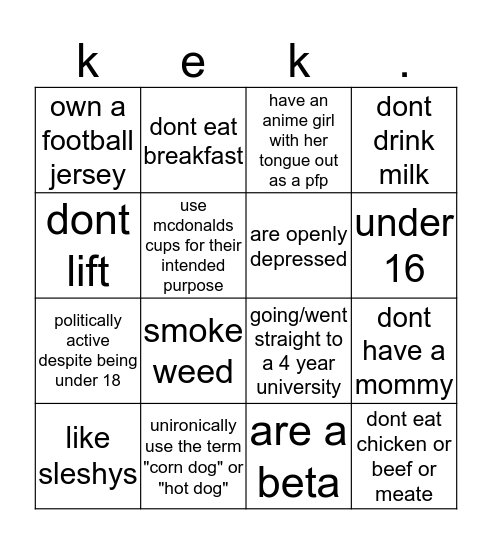 cosco's nig list dequalifier bingo Card