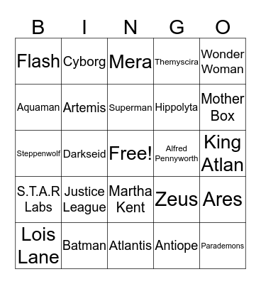 F.L.O.A.B Bingo - Justice League February 2018 Bingo Card