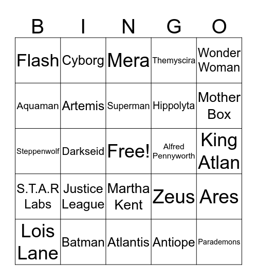 F.L.O.A.B Bingo - Justice League February 2018 Bingo Card