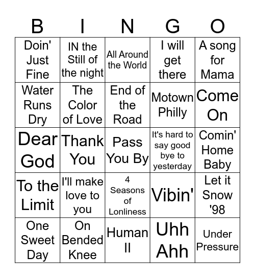 Boys II Men Bingo Card