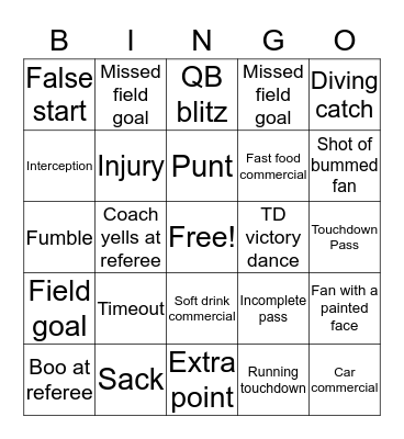 Football Bingo Card