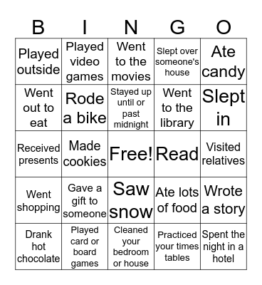 Happy New Year and Welcome Back Bingo Card