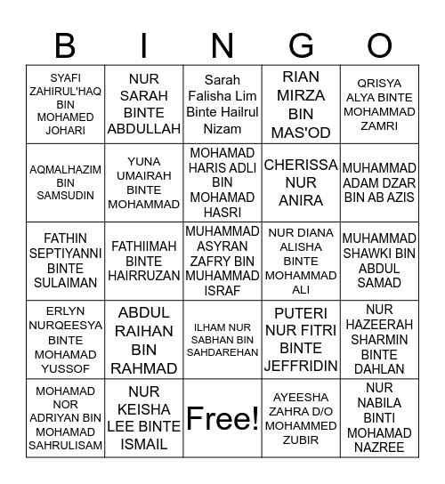 Mengenali Diri Saya  Bingo Card