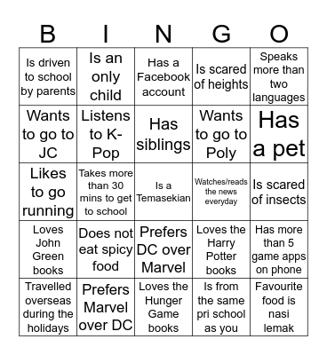 Getting to Know You Bingo Card