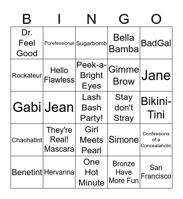 Lash Bash Party Bingo Card