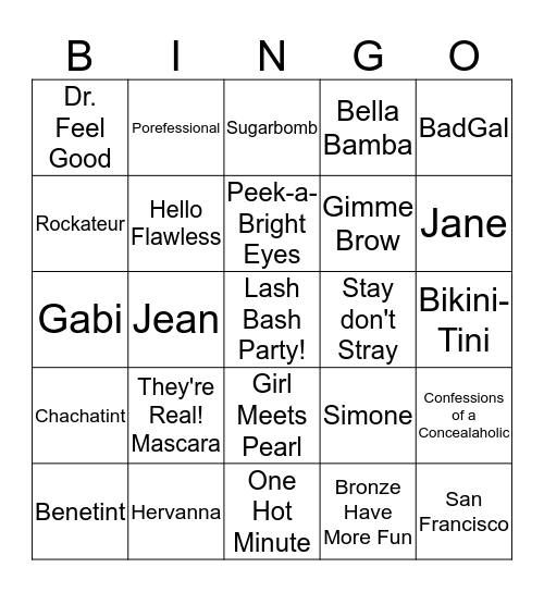 Lash Bash Party Bingo Card