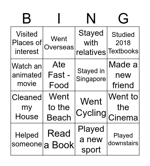 What did you do during the holidays? Bingo Card