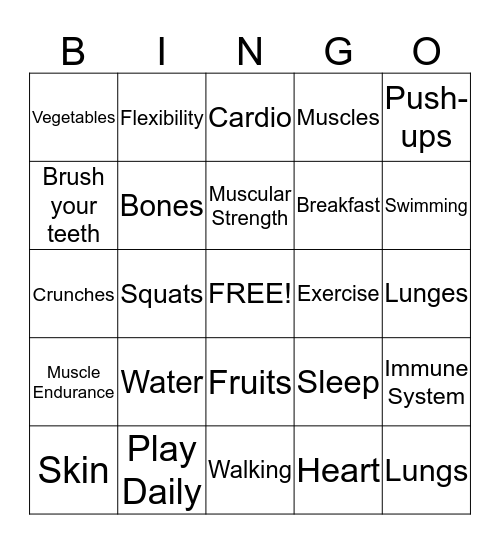 Health Bingo Card