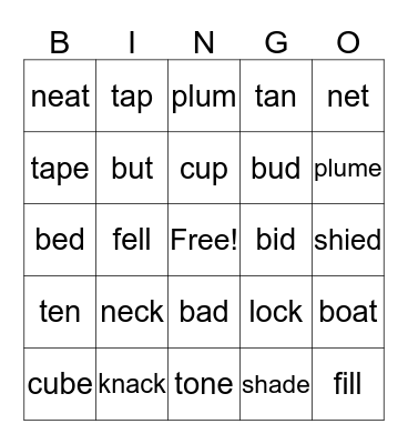 Short and Long Vowel Sounds Bingo Card