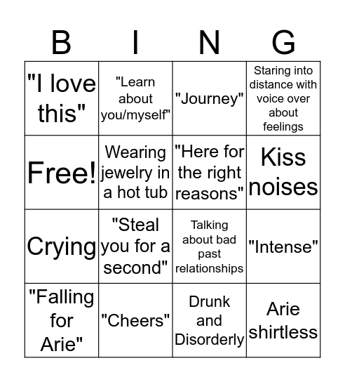 The Bachelor Bingo  Bingo Card