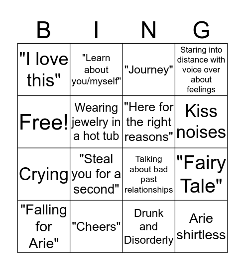 The Bachelor Bingo  Bingo Card
