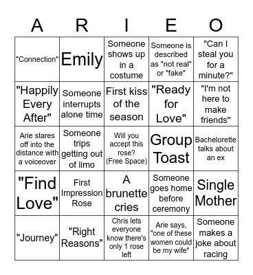 Bachelor Bingo Card