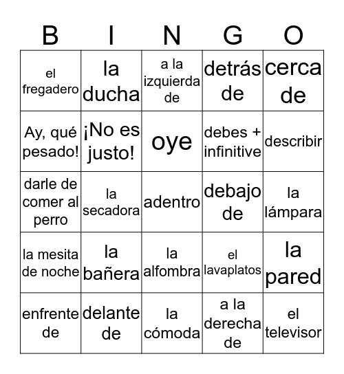 Ch 2 Pt 2 La Casa Bingo Card