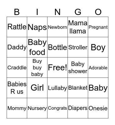 Baby Bingo! Bingo Card