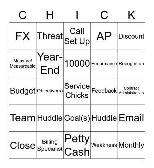 Service Chicks Bingo Card