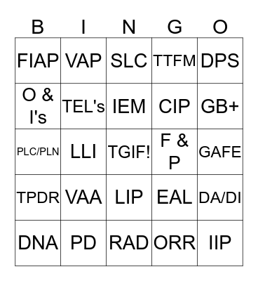 RPS Acronym Bingo Card