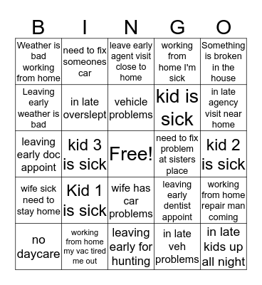 Mr Excuse 2018  Bingo Card