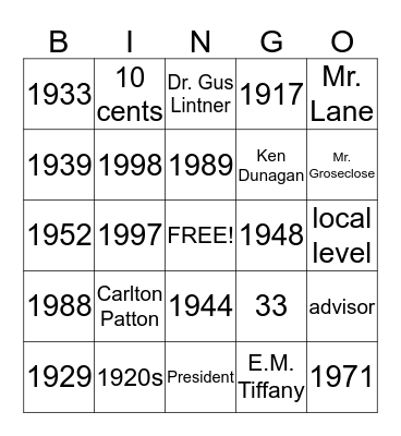 FFA Intro Bingo Card