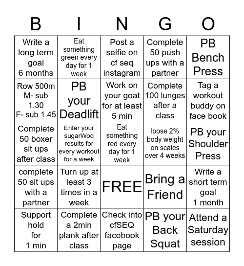 CrossFit SEQ  Bingo Card