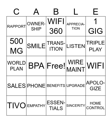 CABLE BINGO Card