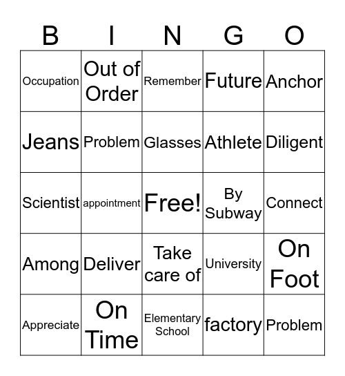 TOSEL Unit 4 Bingo Card