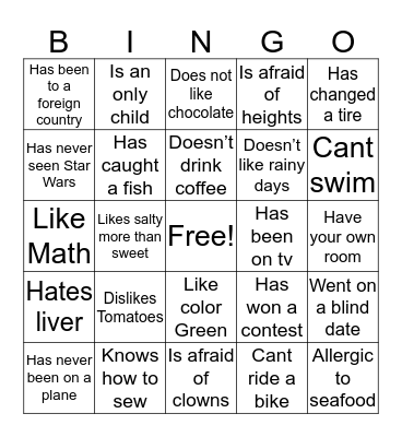 Getting to know YOU!!! Bingo Card