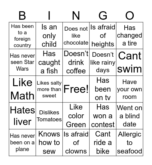 Getting to know YOU!!! Bingo Card