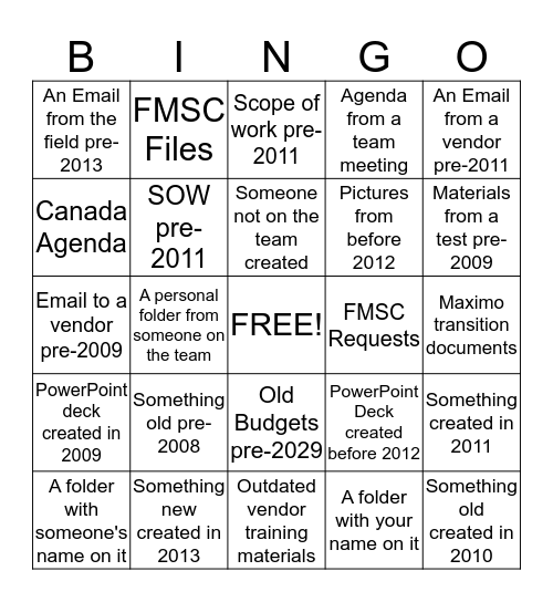Old Document Bingo Card