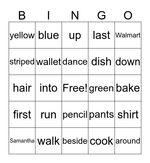 Parts of speech  Bingo Card