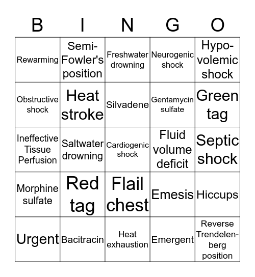 Responding to Emergencies Bingo Card