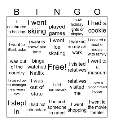 Winter Break Bingo Card