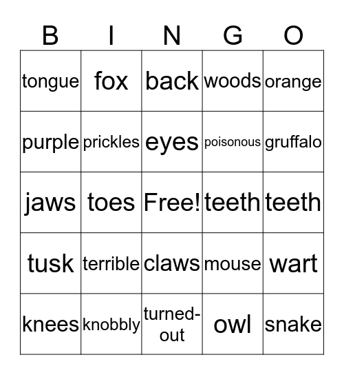 The Gruffalo Bingo Card