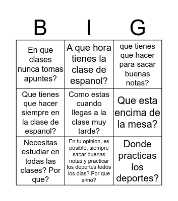 Oral exam Bingo Unit 2 Bingo Card