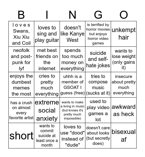 Complete mess of a human being bingo bango bongo Bingo Card